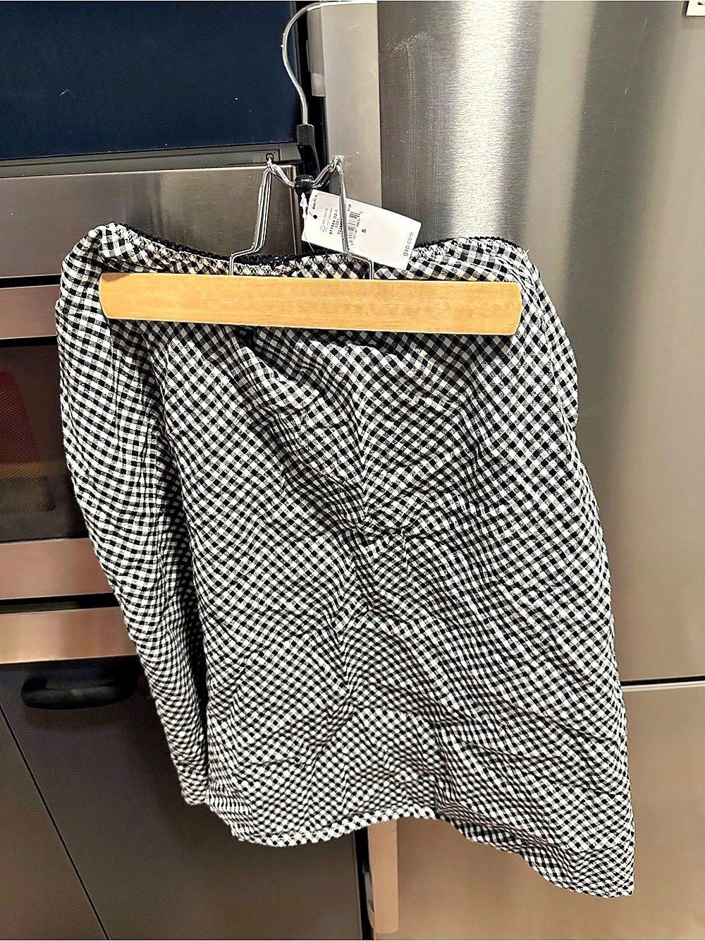 Gap Linen-Blend Bias-Cut Skirt Checkered Mini Skirt in Black & White
